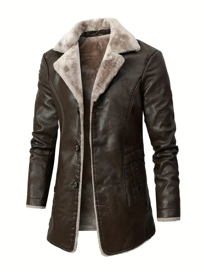 Plus Size Men's Faux Leather Business Coat for Winter