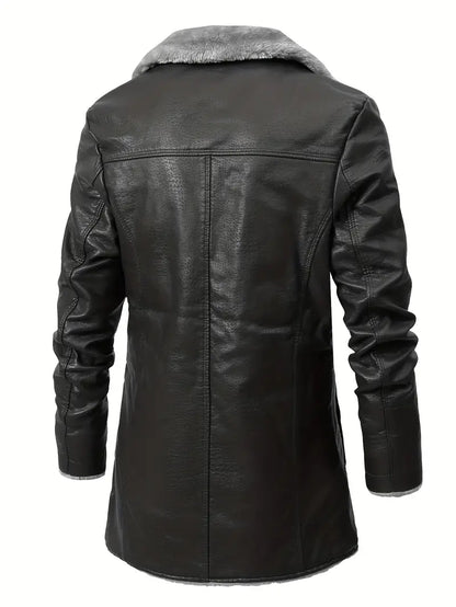 Plus Size Men's Faux Leather Business Coat for Winter