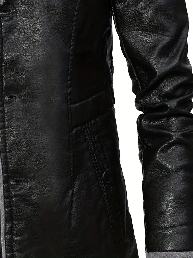 Plus Size Men's Faux Leather Business Coat for Winter