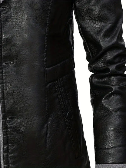 Plus Size Men's Faux Leather Business Coat for Winter