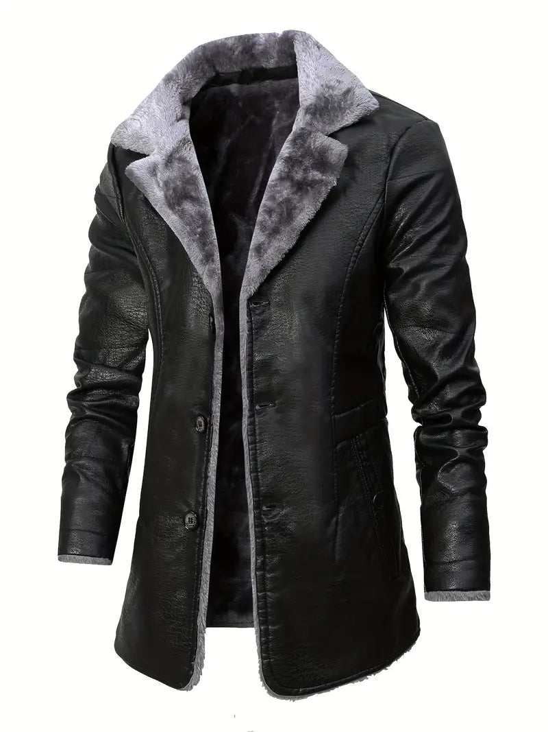 Plus Size Men's Faux Leather Business Coat for Winter