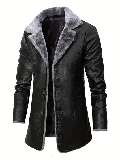 Plus Size Men's Faux Leather Business Coat for Winter